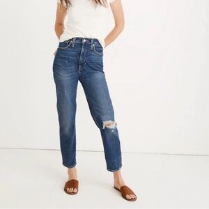 Madewell The Mom Jean Comfort Stretch Edition Baggy Loose Fit Distressed Knee